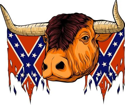 Vector illustration of Confederate flag with buffalo head Stock Illustration