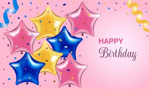 Vector illustration. Confetti, streamers, balloons. Happy birthday background 스톡 일러스트