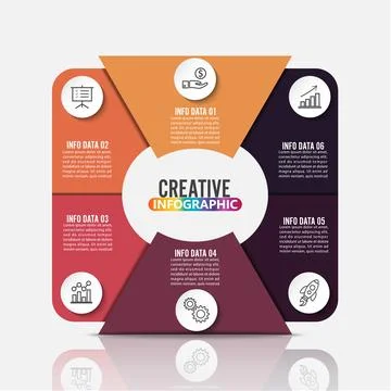 Vector illustration of connect six switch infographic elements. Stock Illustration