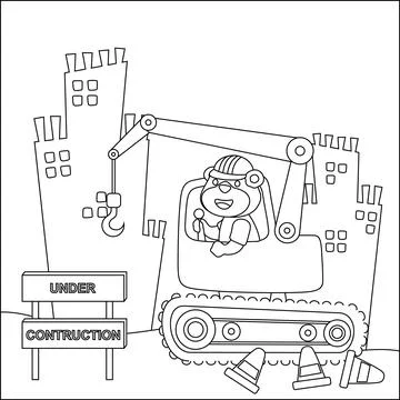 Vector illustration of construction vehicles cartoon with funny drivers Stock Illustration