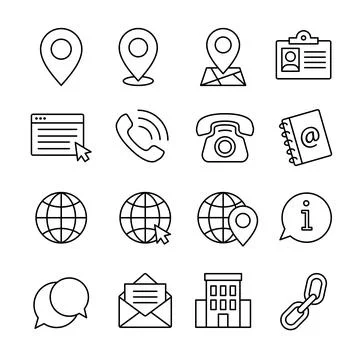 Vector illustration of contact icon set in outlined style. Stock Illustration