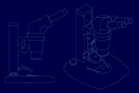 Vector illustration contour 3d set microscope science lab magnify tool. Illustrazione stock
