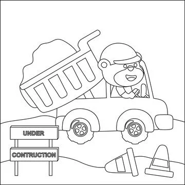 Vector illustration of contruction vehicle with cute litle animal driver. Stock Illustration