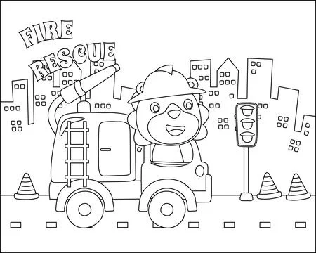 Vector illustration of contruction vehicle with cute litle animal driver. Stock Illustration