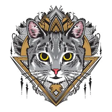 Vector illustration cool cat flower mandala flat cartoon style Stock Illustration