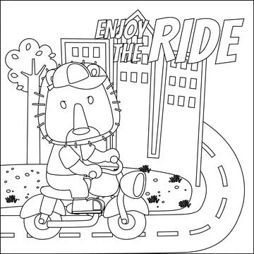 Vector illustration of cool lion and motorcycle funny animal cartoon. Stock Illustration