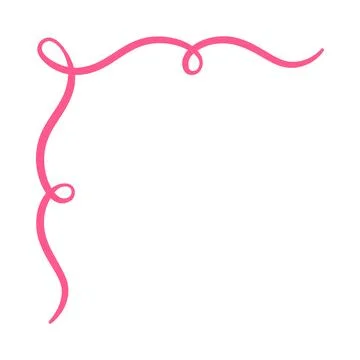 Vector illustration of a corner frame made of pink ribbon with waves and swirls. Stock Illustration