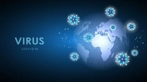 Vector illustration of coronavirus cells on the background of the planet Earth Stock Illustration
