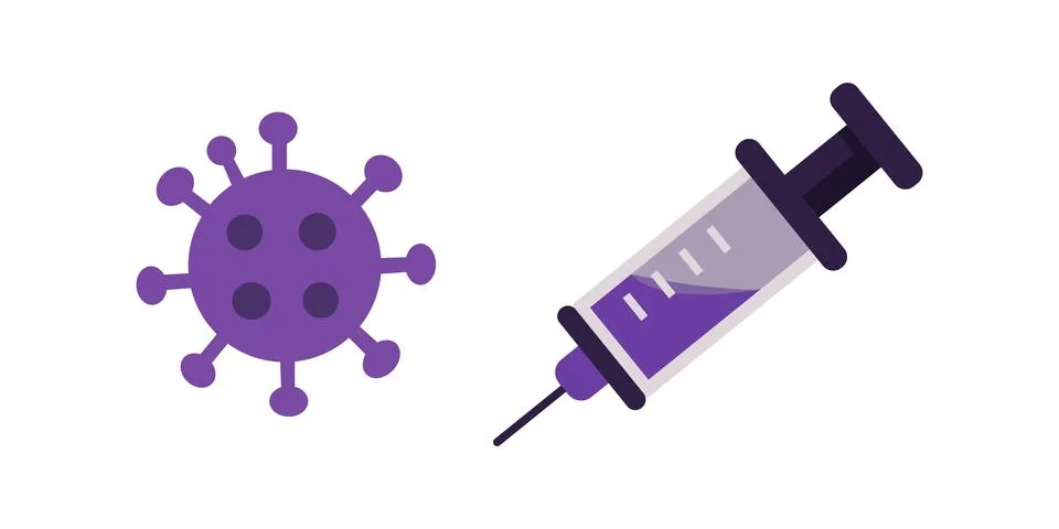 Vector Illustration Of A Coronavirus Molecule Next To A Syringe With Vaccin.. Stock Illustration