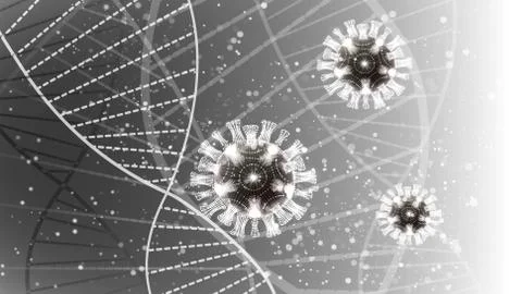 Vector illustration of coronovirus particles on the background of a human DNA Stock Illustration
