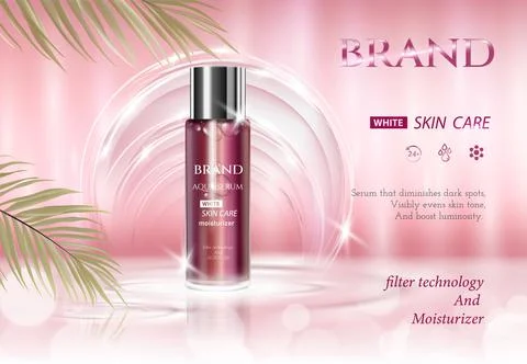 Vector illustration of Cosmetic ads template with essence bottle. Stock Illustration