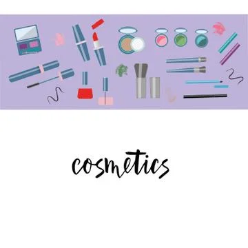 Vector illustration of cosmetics product. With text cosmetics shop. Flat desi Stock Illustration