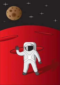 Vector illustration of cosmonaut on mars. Stock Illustration