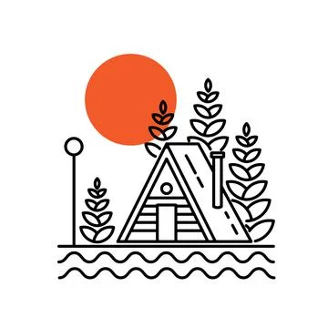 Vector illustration of cottage in mono line style Stock Illustration