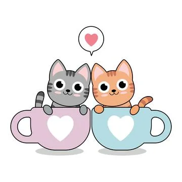 Vector illustration of couple cute cat in cup of coffee. Stock Illustration