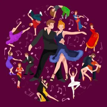 Vector illustration of couple dancing modern dance, Partners  bachata,  sty Stock Illustration