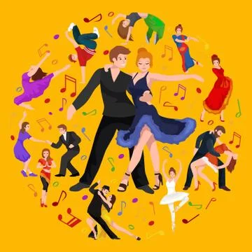 Vector illustration of couple dancing modern dance, Partners  bachata,  sty Stock Illustration