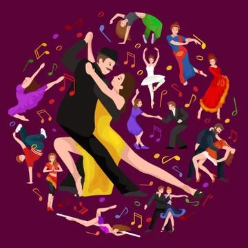 Vector illustration of couple dancing modern dance, Partners  bachata,  sty Stock Illustration