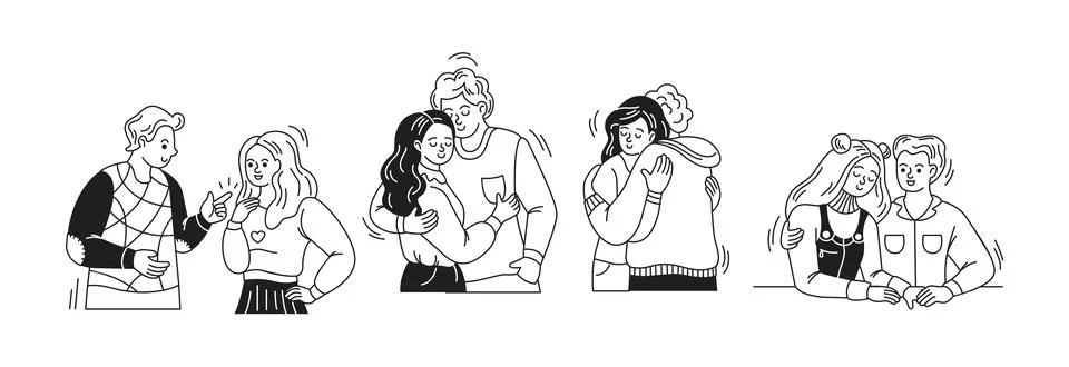 Vector illustration of couples sharing romantic moments Stock Illustration