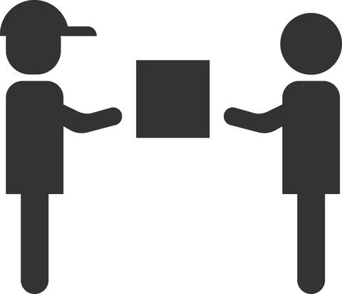 Vector illustration of a courier delivering a parcel to a customer. Stock Illustration