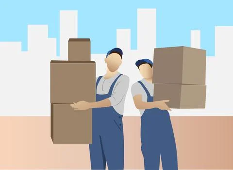 Vector illustration of couriers delivering parcels to customers. Stock Illustration