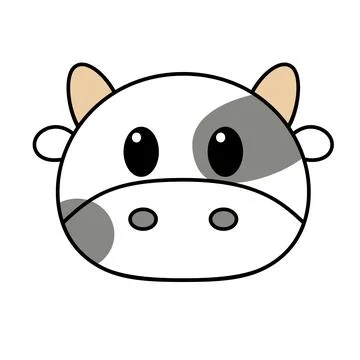 Vector illustration of a cow's face. Cute Cartoon Animals. Illustrazione stock