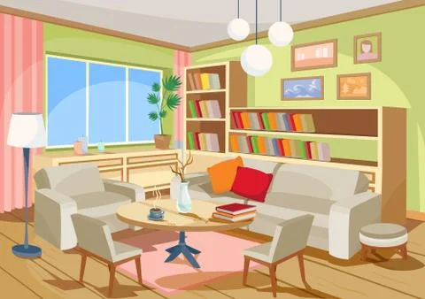 Vector illustration of a cozy cartoon interior of a home room, a living room イラスト素材