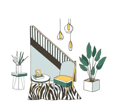 Vector illustration of a cozy cartoon interior of a home room, a living room  Stock Illustration