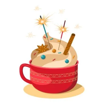 Vector illustration of a cozy red cup of hot chocolate with topping Illustrazione stock