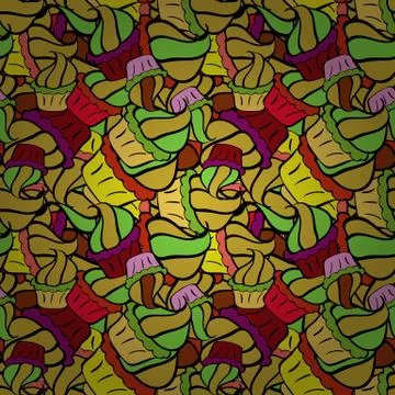 Vector illustration. Cream. Seamless pattern with sweet desserts. Yellow, black イラスト素材