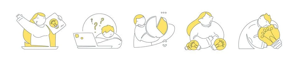Vector illustration of creative process. People move from confusion to findin Stock Illustration