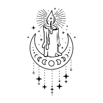 Vector illustration of crescent moon and burning candle 스톡 일러스트