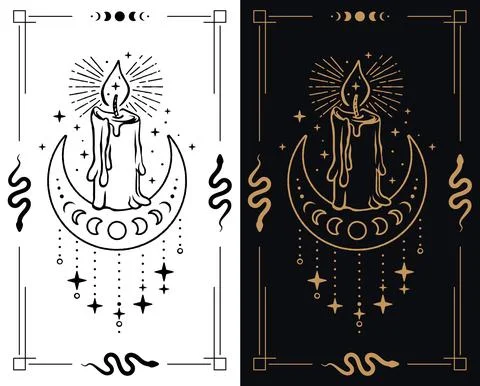 Vector illustration of crescent moon and burning candle 스톡 일러스트