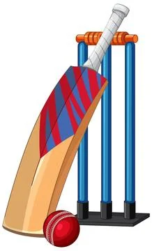 Vector Illustration of Cricket Bat Ball and Wickets on White Background Stock Illustration