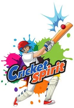 Vector illustration of a cricket batsman hitting a ball against vibrant color Stock Illustration