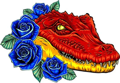 Vector illustration of crocodile head with roses Stock Illustration