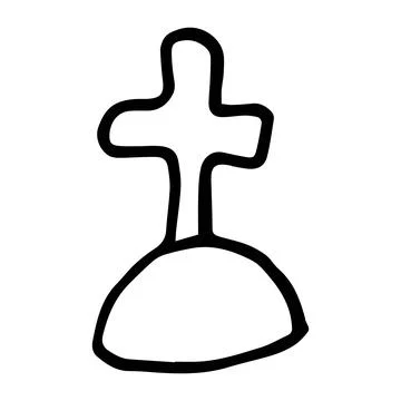 Vector illustration of a cross on a grave in doodle style Stock Illustration