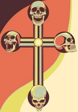 Vector illustration of Cross With Skulls on white background Stock Illustration