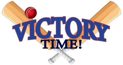 Vector Illustration of Crossed Cricket Bats and Ball with Victory Text 스톡 일러스트