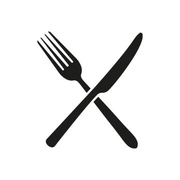 Vector illustration of crossed fork and knife icon. Isolated. Stock Illustration