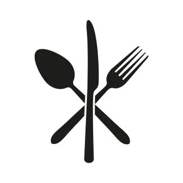 Vector illustration of crossed knife, fork and spoon. Isolated. Stock Illustration