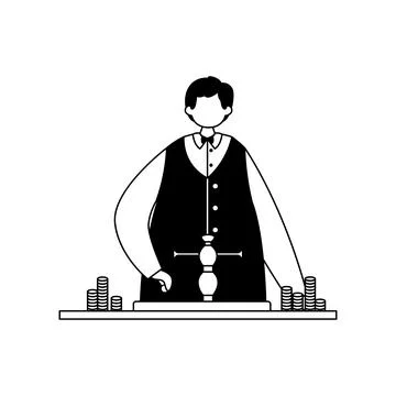 Vector illustration of a croupier throwing a ball at roulette. Gambling. Prof Stock-Illustration