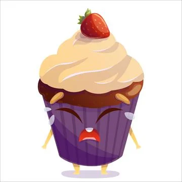 Vector illustration of a crying cake. Cake, character, vector, crying, tears, up Stock Illustration