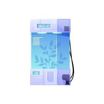 Vector illustration of cryochamber with plant inside on isolated background. Stock Illustration