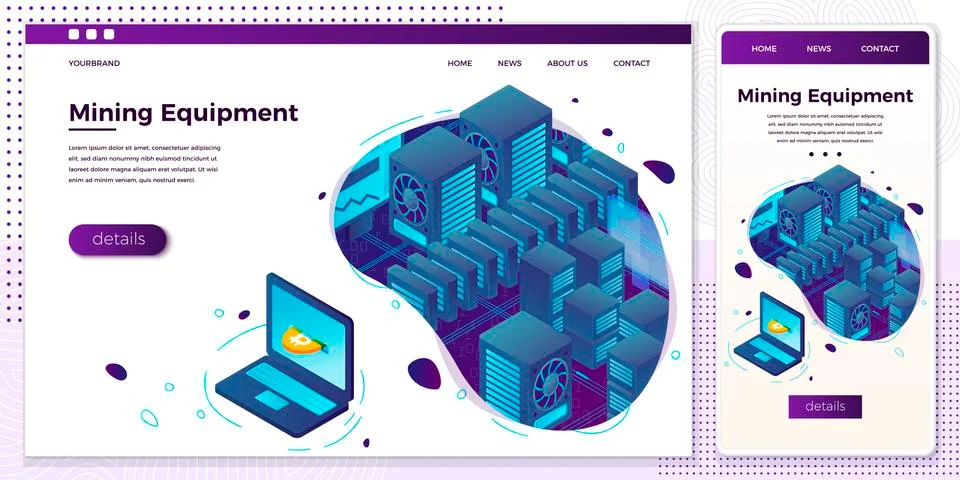 Vector illustration cryptocurrency mining equipment generate money on laptop Stock Illustration