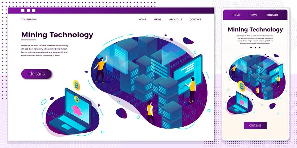 Vector illustration cryptocurrency mining process, people making money Stock Illustration