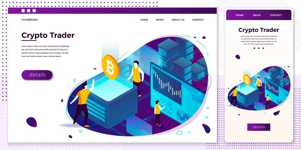 Vector illustration - cryptocurrency trading process, people making money Stock Illustration