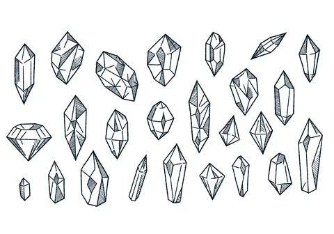 Vector illustration of crystals in doodle style. A set of crystals. collect.. Stock Illustration