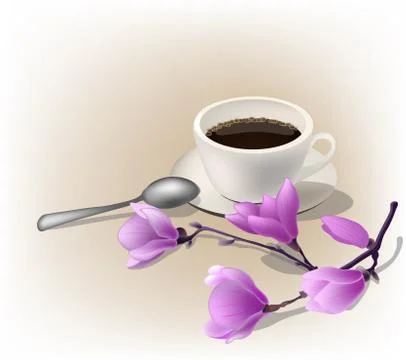 Vector illustration, cup of coffe espresso and a magnolia branch Stock Illustration