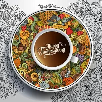 Vector illustration with a Cup of coffee and Thanksgiving イラスト素材
